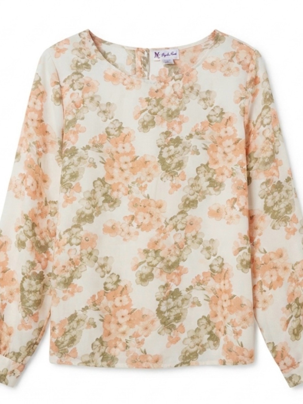 Maggie Sweet Floral Long Sleeve Blouse in Peach & Olive